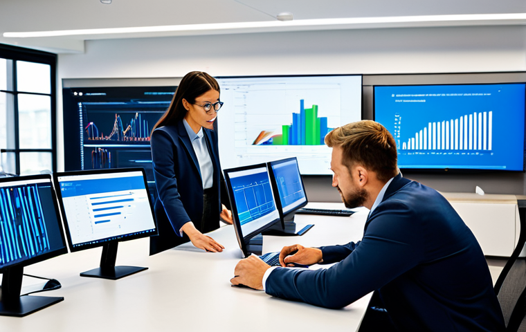 A team of diverse professionals in a modern, bright tech office, collaboratively analyzing complex data visualizations on large screens. They are engaged in thoughtful discussion, with a focus on problem-solving and innovation. Subjects are fully clothed in professional business attire, appropriate attire, modest clothing. The environment features contemporary design and soft ambient lighting, emphasizing a clean and organized workspace. safe for work, appropriate content, fully clothed, professional, perfect anatomy, correct proportions, natural pose, well-formed hands, proper finger count, natural body proportions, high-quality professional photography, detailed, realistic.