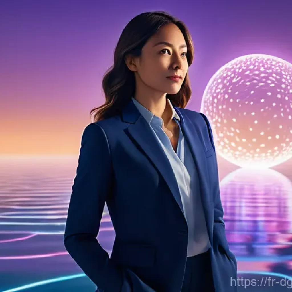 디지털 광고의 트렌드 변화에 대한 대응 전략 - **Prompt:** A modern, confident female marketer in her early thirties, dressed in smart, contemporar...