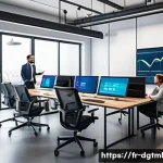 Home 22 디지털 광고 타겟팅을 위한 웹사이트 최적화 - A modern digital marketing office scene showing a diverse team analyzing detailed website visitor be...