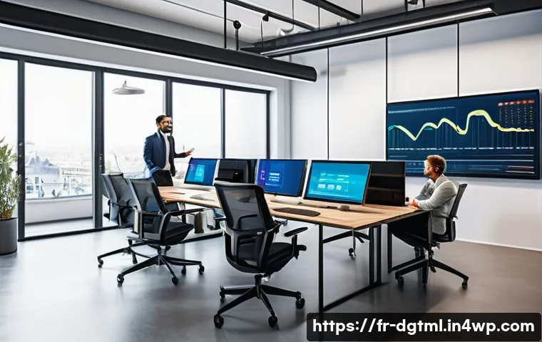 디지털 광고 타겟팅을 위한 웹사이트 최적화 - A modern digital marketing office scene showing a diverse team analyzing detailed website visitor be...