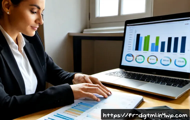 Home 17 디지털 광고의 ROI 분석 방법 - Photorealistic French marketing analyst in a bright Paris office reviewing digital advertising ROI, ...